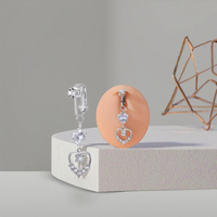 Faux Piercing Acier Inoxydable Nombril Barre Plaqué Or Non Piercing Corps Bijoux Cristal Coeur Dangle Zircon Faux Nombril Anneau