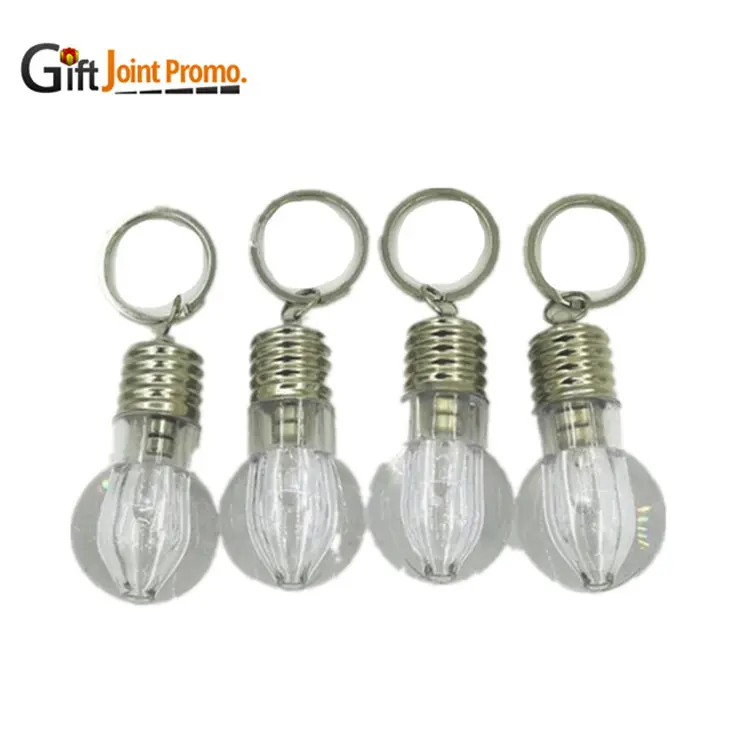 Promotional Clear Acrylic Blinking Led Keychain Flashlight Light Colorful Mini Bulb Keychain