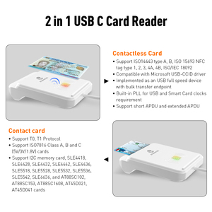 Zoweetek Loại C <span class=keywords><strong>NFC</strong></span> kiểm soát truy cập đầu đọc thẻ ISO 7816 thông minh ID IC chip Đầu đọc thẻ nhà văn di động đầu đọc thẻ tín dụng thanh toán - Product Image 3