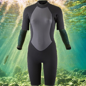 Combinaison de plongée intégrale imperméable en néoprène à manches courtes et col montant pour femme, color-block, idéale pour l'été - Product Image 2