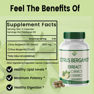 Extrait de bergamote citronnée HACCP OEM ODM, 120 capsules végétales, sans OGM, sans gluten, compatible végétalien, complément alimentaire - Product Image 2