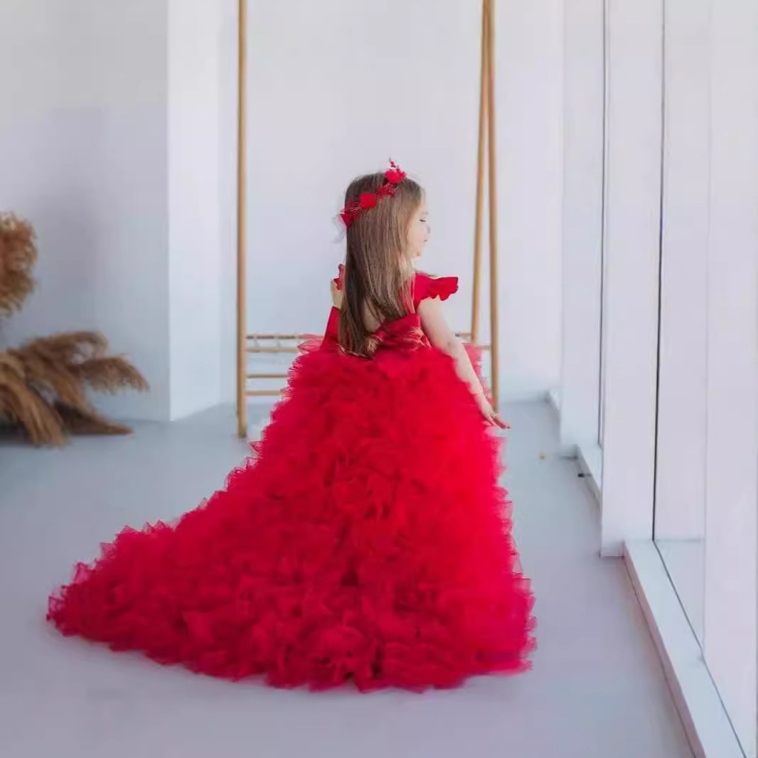 Shop Our Custom Tulle Dress with Red Flower Girl Party Wear for 1-year-olds Shop Our Custom Tulle Dress with Red Flower Girl Party Wear for 1-year-olds