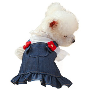 Pet circle dog and <b>cat</b> <b>clothes</b> pocket skirt collection denim floral small and medium dog little red flower overall dress - Product Image 3