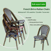 Fauteuil de Terrasse Empilable pour Café Extérieur, Mobilier de Jardin en Rotin Français, Chaise Bistrot Parisienne pour Cafétéria et Restaurant