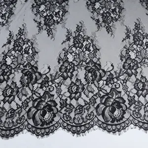 Professionele Made Groothandel Prijs 77Cm Brede Zwarte Wimpers Chantilly Lace Stof Karakteristieke Bloem Ontwerp Lace Trim