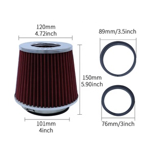 Aksesoris Mobil Performa Aliran Tinggi dengan 2 Adaptor Fitting Filter Udara Universal Filter Udara Universal (3/3.5/4 inci) Tiga-dalam-satu - Product Image 2