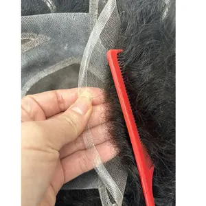 undetectable invisible natural hairline curly human hair prosthetics custom made strong fine mono men toupees with baby hair