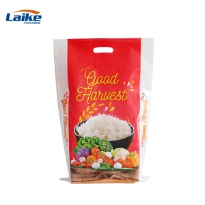 Nouveau sac d'emballage de riz en sac tissé en pp laminé bopp 10kg 15kg avec poignée
