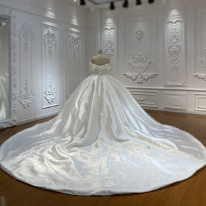 Para LSCJ46 Cinturón de marfil de lujo Vestido de novia con tren capilla Flores de cristal de encaje moderno - Product Image 5