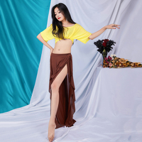 Costume de danse du ventre d'été 2 pièces en maille scintillante : haut court à manches chauve-souris + pantalon large fluide fendu, ensemble pour femmes, tenue d'entraînement de danse orientale