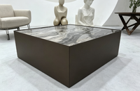 Table basse carrée en marbre, veines de pierre effet encre naturelle, table basse artistique moderne et minimaliste pour salon de villa