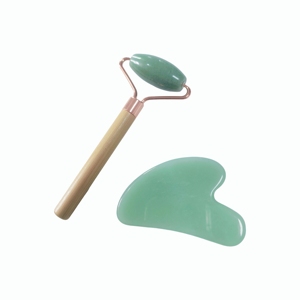 Natural Bamboo Handle Aventurine <b>Roller</b> Ball & Gua Sha Board Set – 2-in-1 Facial Massage Kit - Product Image 1