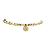 Bracelet perlé en or 18 carats avec pendentif lettre initiale personnalisée, design extensible élastique pour usage quotidien