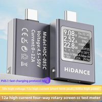 Voltímetro/Amperímetro Digital con Pantalla a Color, USB Tipo-C, Monofásico, CC 4.5-50V, 0-12A, Medidor de Potencia, Cargador Portátil, para Pruebas