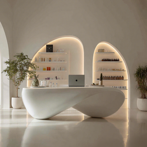 Mostrador de Recepción Extensible de Lujo con Forma Orgánica, Textura de Piedra Suave, para Vestíbulos de Hoteles de Alta Gama, Oficinas Corporativas, Centros Comerciales Modernos - Product Image 1