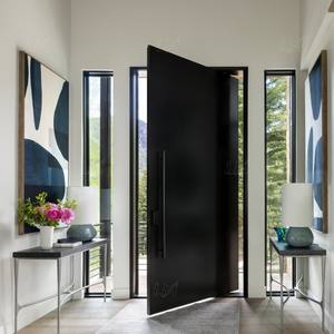 ประตูบานเดี่ยวแบบ Pivot ด้านหน้า ขนาด <span class=keywords><strong>32</strong></span> x 80 นิ้ว สีดำ พร้อมกระจก ประตูทางเข้าหลักแบบโลหะสำหรับบ้าน - Product Image 5