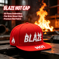Casquette Snapback Unisexe Broderie Flamme Rouge, Casquette Classique à Visière Plate Rouge Style Urbain pour Jeunes Activités de Rue