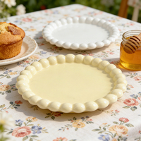 Assiette en porcelaine jaune laiteuse coréenne INS, écologique, durable, assiette à dessert en forme de perle, style classique, pour cadeaux d'affaires