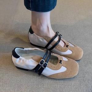 Chaussures décontractées sportives plates pour femmes, style Mary Jane, en daim découpé, à double boucle, color block rétro, collection 2026 - Product Image 2