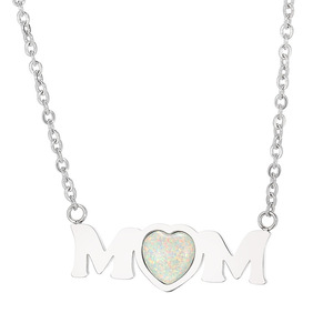 Collana con Ciondolo a Cuore in Opale e Scritta MOM in Acciaio Inossidabile, Gioiello Personalizzato per <span class=keywords><strong>la</strong></span> Festa della <span class=keywords><strong>Mamma</strong></span> - Product Image 2