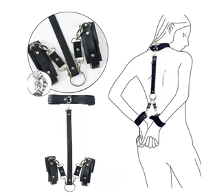 Conjunto de Bondage BDSM de Cuero Alternativo con Collar de Esclavo, Correas, Esposas, Restricción, Gancho Anal de Acero Inoxidable - Product Image 5