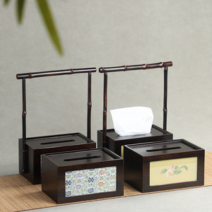 Caja de pañuelos de estilo chino, material de bambú, decorativa, independiente, para el hogar, hotel, restaurante - Product Image 1