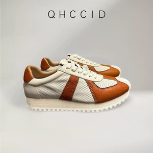 QHCCID รองเท้าผ้าใบหนังแท้สีบล็อกกิ้ง รองเท้าลำลองแบบตาข่ายระบายอากาศได้ พื้นรองเท้ายางส้นเตี้ย - Product Image 4