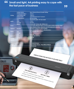 <span class=keywords><strong>MT800</strong></span> <span class=keywords><strong>HPRT</strong></span> A4 Mini imprimante Portable pour documents d'affaires BT imprimante Photo sans fil - Product Image 2