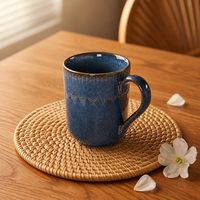Mug en céramique OEM personnalisé, style vintage, avec glaçure réactive, en grès porcelaine, tasse à café et lait, moulée en relief, pour restaurants et hôtels, vente en gros