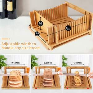 Caja de almacenamiento de pan de doble capa para cocina casera, caja de pan de bambú natural con rebanador de pan - Product Image 2