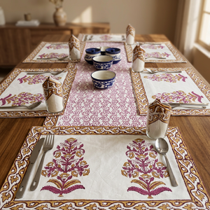 New Arrival Hand Block Print Unique <b>Dining</b> <b>Table</b> Mats Place Mats Set 6 Cotton Tablemats 6 Napkins 1 <b>Table</b> <b>Runner</b> Home Art Decor - Product Image 2