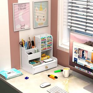 Moderno PVC blanco escritorio ordenado Caddy DIY portalápices organizador de bolígrafos cajón Oficina papelería organizador de escritorio para la escuela en casa - Product Image 4