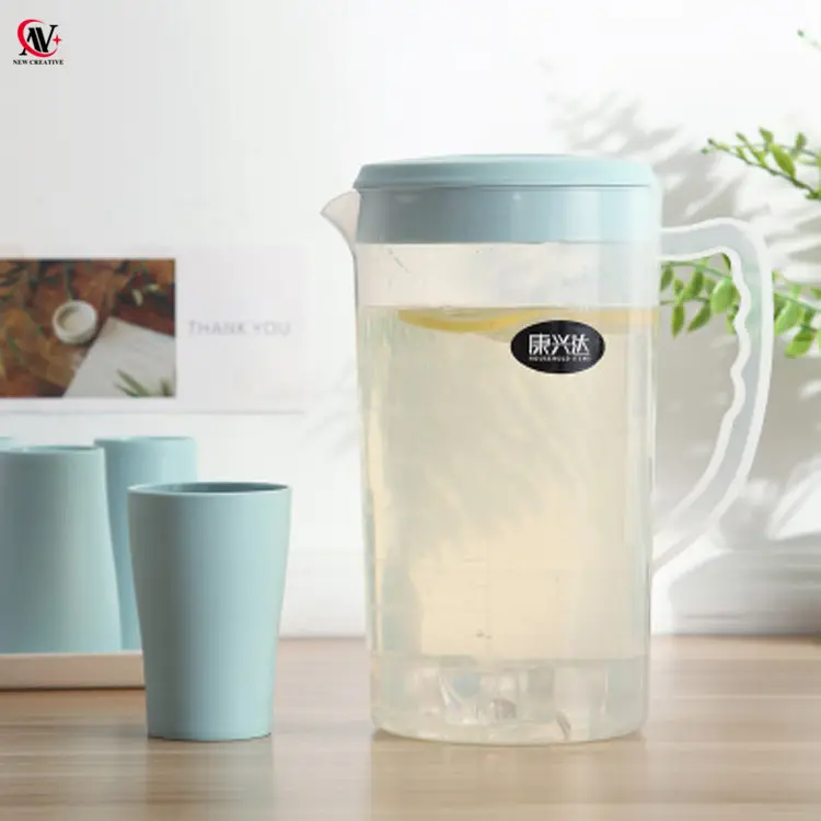 Jarra de agua de plástico con 4 tazas, jarra de agua enfriadora de 2200ml con mango