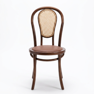 Modern Sonet Rattan Dining <b>Chair</b> with <b>Cane</b> Backrest PU Leather Upholstery | Commercial Restaurant & Cafe Dining <b>Chair</b> - Product Image 1