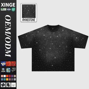 Camiseta de Algodón para Hombre con Logotipo Personalizado, de Alta Calidad, Estilo Urbano, con Pedrería, Corte Cuadrado y Manga Corta - Product Image 1