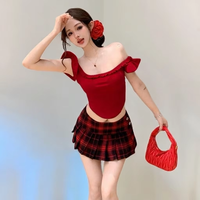 Haut court moulant Y2K pour femme, en coton et élasthanne respirant, à manches volantées unies, couleur unie, printemps-été