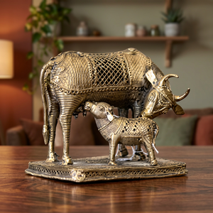 Statue artisanale en métal de vache et de veau, figurine animale en laiton et bronze, décoration pour la maison - Product Image 3