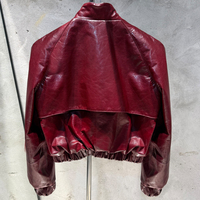 Veste en cuir véritable courte à manches raglan pour femme, veste bomber en cuir véritable