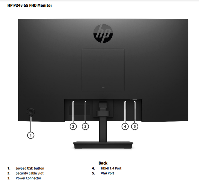 HPE P24v G5  Full HD LCD 24INCH Monitor - 16:9 - Black FHD Monitor 64W18AA VESA Mountable  P24v G5