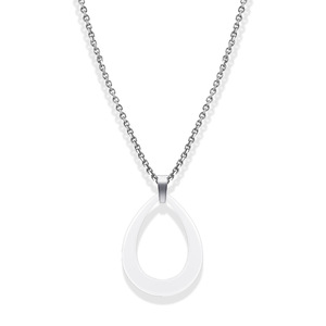 Collar de acero inoxidable con colgante de cerámica en forma de lágrima, colgante hueco en blanco y negro para mujer, joyería de moda para uso diario - Product Image 5