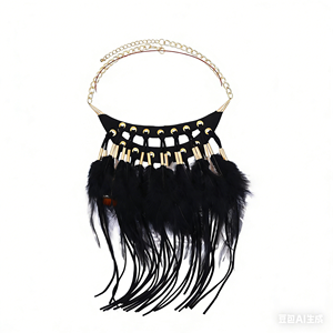 <span class=keywords><strong>Collana</strong></span> Glamour con <span class=keywords><strong>Piume</strong></span> e Nappine per Donne, Design Indiano, Gioiello Esagerato con Ciondoli - Product Image 6