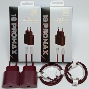 Kit de Carga de Pared USB-C PD de 35W, Color Rojo Vino, Cable USB-C a C Trenzado Premium, Juego de Cargadores con Enchufe para EE. UU., UE y Reino Unido para iPhone 18 - Product Image 1