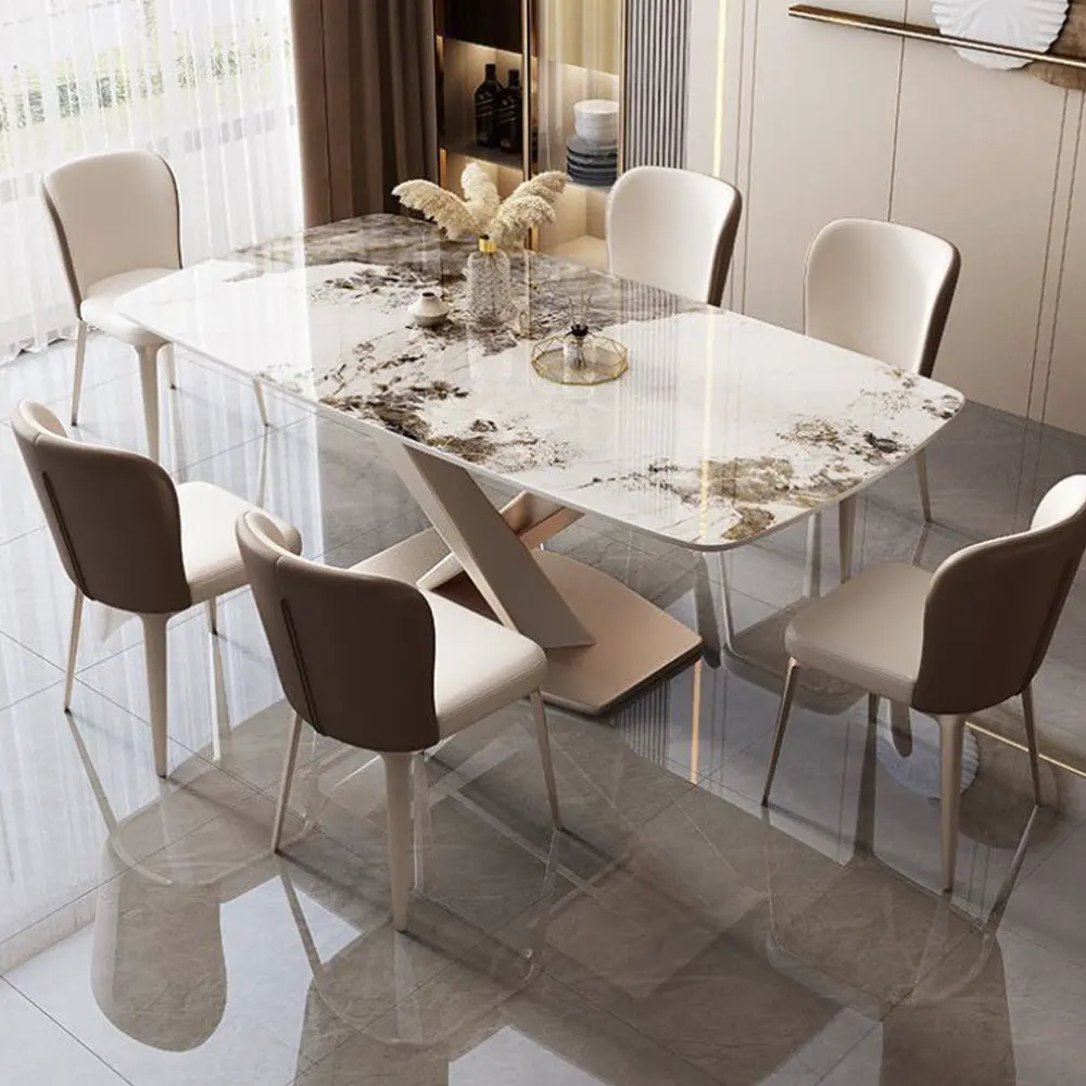 Mesa de comedor y sillas de pizarra de lujo ligera italiana combinación bjflamingo gran oferta Mesa Rectangular de 6 plazas con sillas