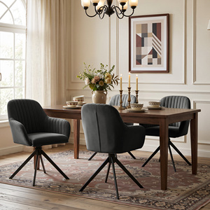 Fauteuil de salle à manger contemporain pivotant en velours avec coutures verticales, chaise de loisirs ergonomique pivotante pour café et appartement - Product Image 1