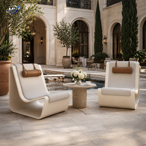 Fauteuil de jardin d'extérieur ML minimaliste incurvé en FRP, chaise de loisirs avec cadre en résine durable, inclinable manuellement, couleur blanche - Product Image 2