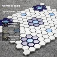 Carreau de mosaïque en céramique de style rétro bleu et blanc hexagone en porcelaine pour la décoration de salon