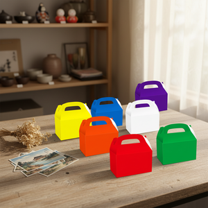Caja de cartón reciclable de colores brillantes surtidos con asa para pasteles, <span class=keywords><strong>desayunos</strong></span>, dulces y queso - Product Image 6