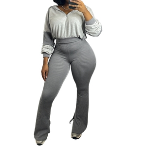 Conjunto Casual de 2 Piezas para Mujer, Sudadera con Capucha de Rayas Trenzadas y Pantalones Acampanados, Sudadera Colorida con Diseño Combinado - Product Image 3