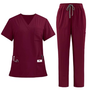 Dingshang unisex bệnh viện chà phù hợp với thiết lập ngắn tay áo dệt vải (95% polyester + 5% spandex) thoáng khí chống nhăn 2 chiều - Product Image 4