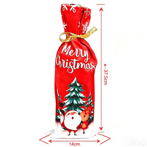 Sacs cadeaux écologiques pour bouteilles de vin <span class=keywords><strong>Joyeux</strong></span> Noël, housses imprimées Père Noël et rennes avec ruban doré, réutilisables pour fêtes de fin d'année - Product Image 3